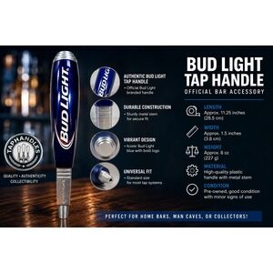 Bud Light Beer Tap Handle Blue Silver Logo Draft Keg Kegerator Bar Tapper‎